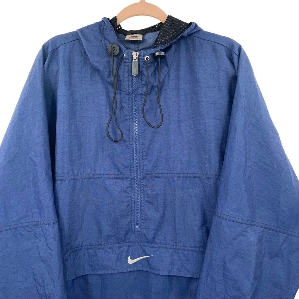 Vintage Nike Windbreaker‎ Anorak Half Zip Hooded Jacket Navy Blue Mens XL 90s - Picture 4 of 13
